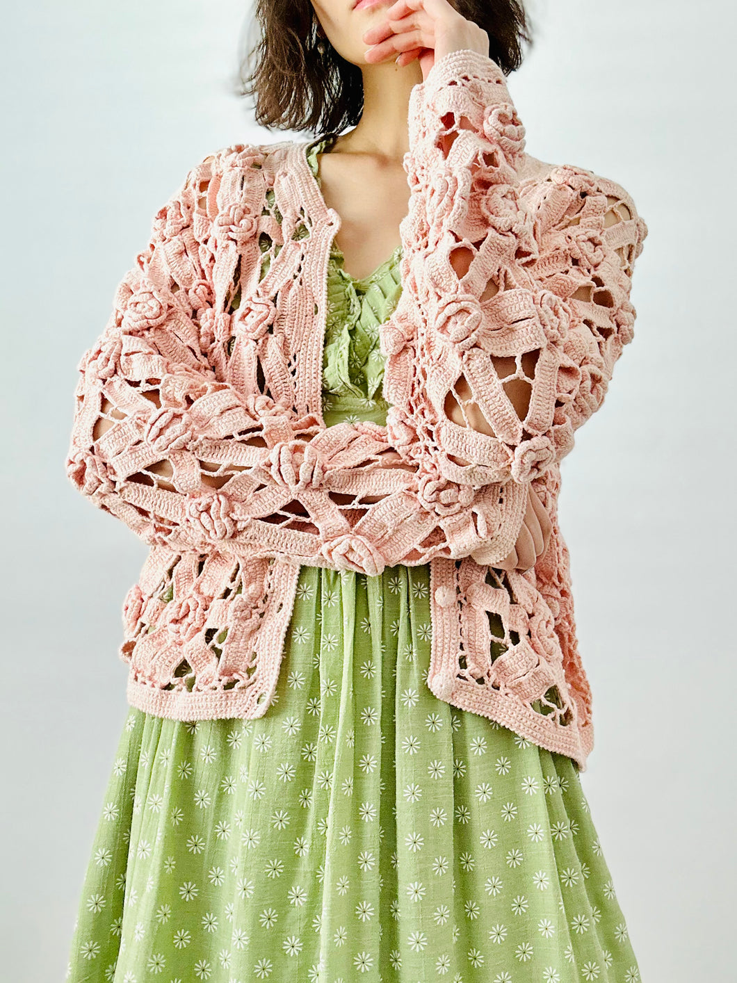 Vintage pink crochet cardigan/sweater
