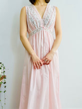 Load image into Gallery viewer, vintage 1940s pink lingerie lace night gown on model

