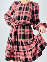 Load image into Gallery viewer, Pink and black babydoll plaid dress
