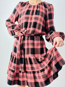 Pink and black babydoll plaid dress
