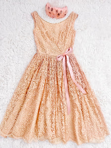 Vintage 1950s pink lace dress