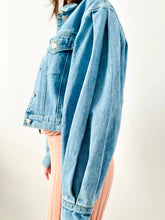 Load image into Gallery viewer, Vintage denim cropped jacket with balloon sleeves

