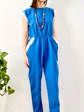 Load image into Gallery viewer, Vintage 1970s navy blue overalls cotton chore jumpsuit
