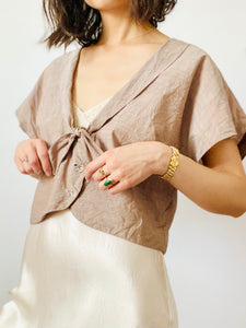 Vintage 1940s chestnut color front bow tie top