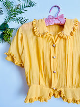 Load image into Gallery viewer, Vintage 1940s mustard yellow ruffled silk top
