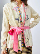 Load image into Gallery viewer, Vintage Moroccan Hand Embroidered Jacket with Pastel Crochet Buttons
