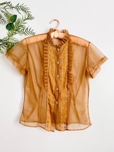 Vintage 1940s mocha color sheer ruffled blouse