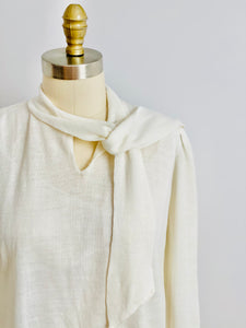 Vintage White Sweater with Scarf Ribbon Bow