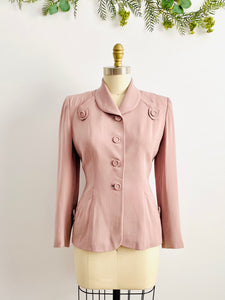 Vintage 1940s dusty pink rayon gab jacket with structured shoulders