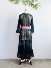 Load image into Gallery viewer, Vintage 1960s semi sheer striped black lingerie robe floral dressing gown
