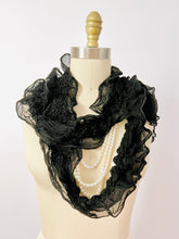 Load image into Gallery viewer, Vintage black ruched silk scarf
