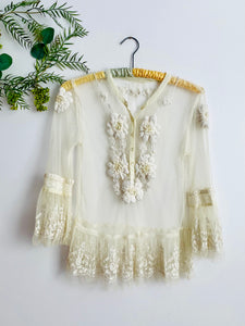 Vintage tulle lace blouse w beaded embroidery