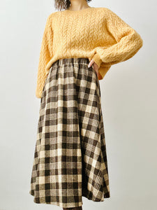 Vintage 1970s brown plaid skirt