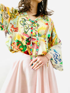 Vintage 1960s novelty print hooded rayon top