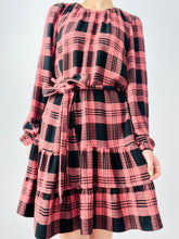 Load image into Gallery viewer, Pink and black babydoll plaid dress
