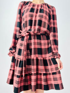 Pink and black babydoll plaid dress