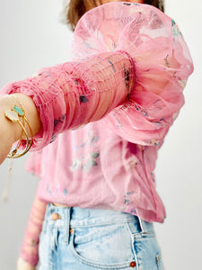 Dreamy pink tulle floral blouse