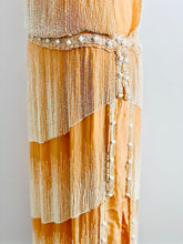 Load image into Gallery viewer, Vintage 1920s Art Deco peach color beaded silk flapper dress
