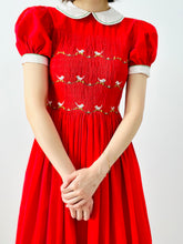 Load image into Gallery viewer, Vintage 1950s red embroidered cotton dress
