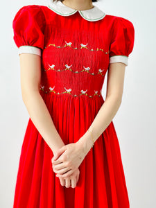 Vintage 1950s red embroidered cotton dress