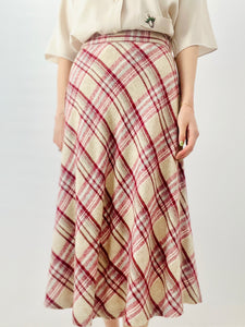 Vintage 1970s Plaid High Waisted A Line Skirt