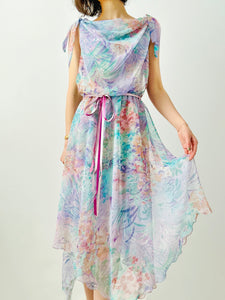 Vintage 1970s pastel floral dress