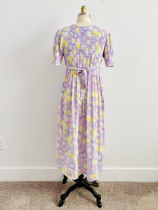 Vintage Pastel Lavender Color Novelty Print Dress w Puff Sleeves