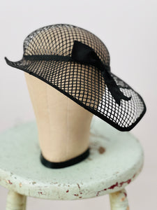 Vintage black mesh fascinator/hat