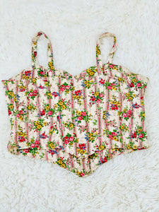 Vintage Floral Corset Top w Clear Buttons