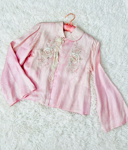 Vintage 1920s pink satin bed jacket