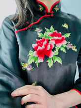 Load image into Gallery viewer, Vintage Chinese Silk Embroidered Rayon Top Peonies and Daisies
