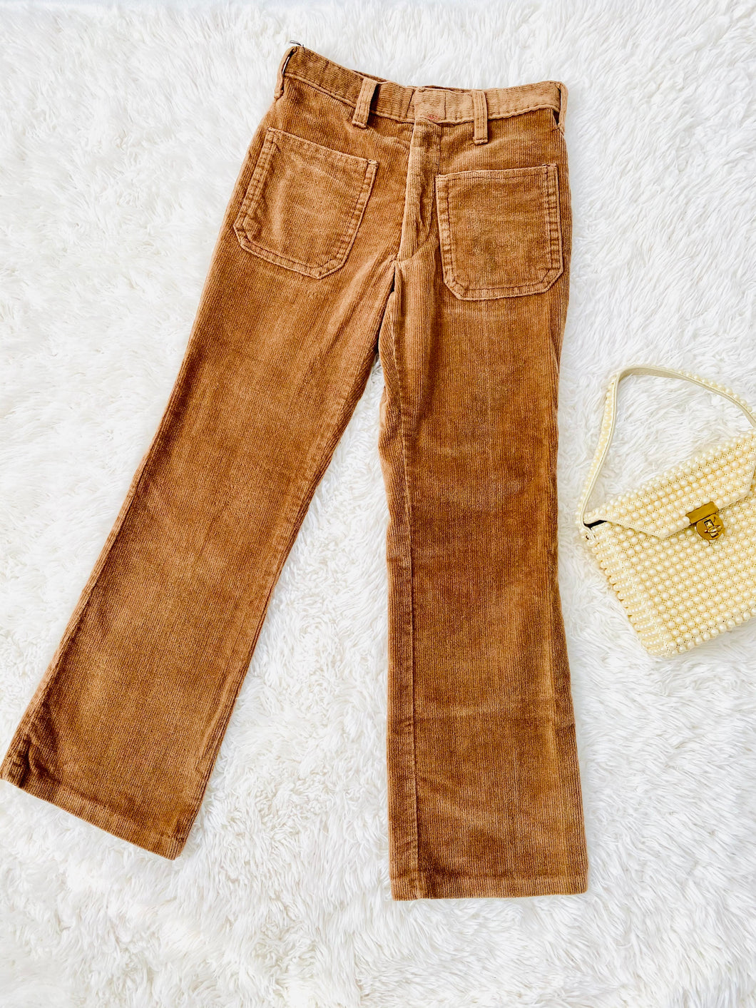 Vintage 1970s brown straight leg corduroy pants with front pockets