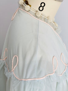 1930s Pastel Blue Tulle Ruffled Bed Jacket Lingerie Top