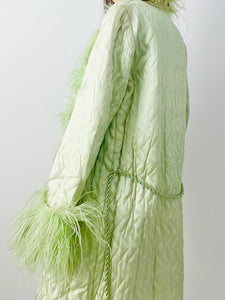 Vintage 1920s green boudoir robe w ostrich feathers