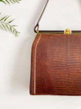 Load image into Gallery viewer, Vintage 1950s Espresso Brown Lizard Leather Bag
