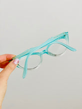 Load image into Gallery viewer, vintage 1950s turquoise blue cat eye glasses w rhinestones and stars
