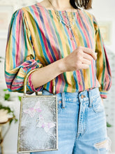 Load image into Gallery viewer, Vintage rainbow stripes blouse w balloon sleeves
