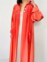 Load image into Gallery viewer, Vintage 1940s coral color rayon dressing robe quilted pockets
