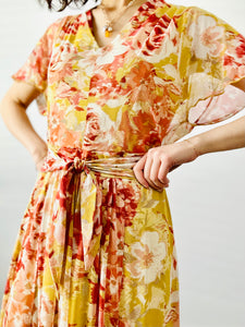 Vintage yellow abstract floral dress
