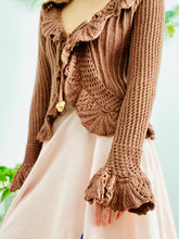 Load image into Gallery viewer, Vintage Caramel Color Crochet Cardigan with Scalloped Flounce
