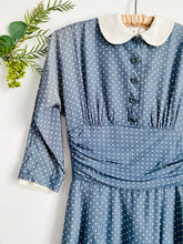 Load image into Gallery viewer, Vintage 1960s Blue Polka Dots Dress w Peter Pan Collar
