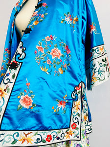 Vintage Blue Chinese Silk Embroidered Jacket