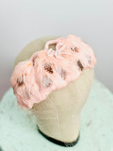 Load image into Gallery viewer, Vintage pink feather fascinator with veil bridal headpiece
