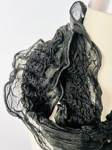 Vintage black ruched silk scarf
