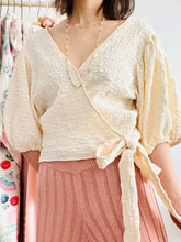 Load image into Gallery viewer, Vintage cream color crinkle wrap top
