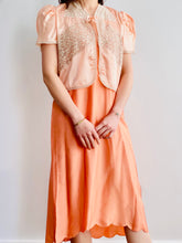 Load image into Gallery viewer, 1940s Pink Lace Bed Jacket w Ribbon Ties
