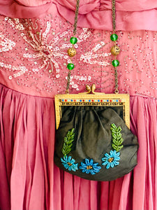 Antique 1920s beaded silk bag with rococo trim