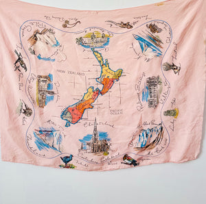 Vintage pink novelty souvenir print scarf