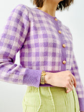 Load image into Gallery viewer, Purple plaid cropped cardigan top

