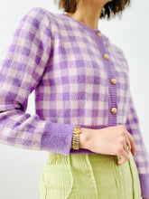 Load image into Gallery viewer, Purple plaid cropped cardigan top

